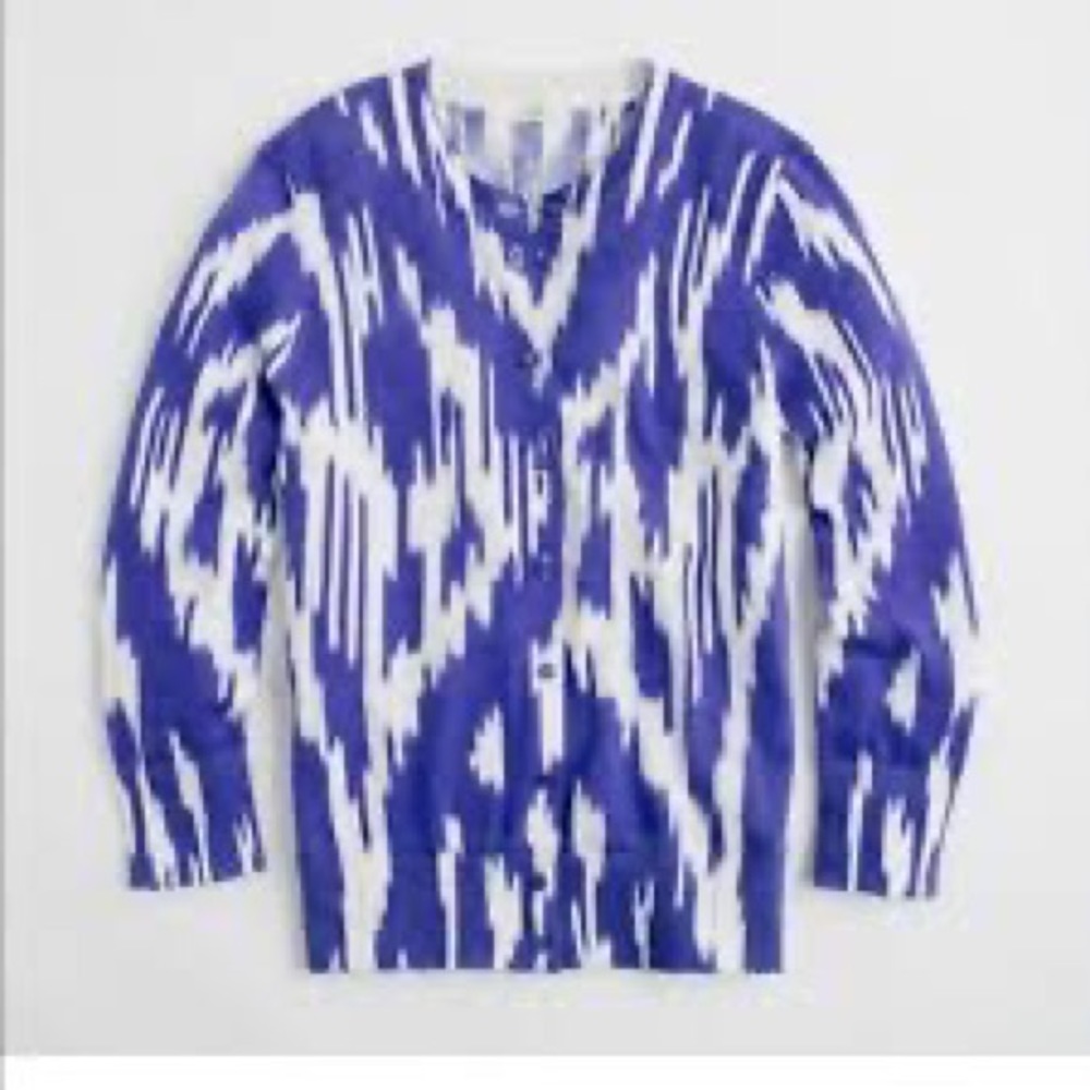 J. Crew Cardigan in purple ikat pattern